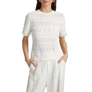 NEW MILLY smocked pointelle top in ecru